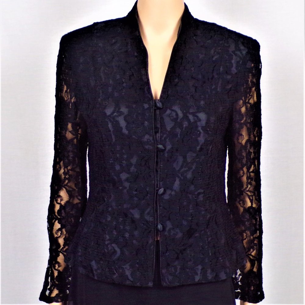 R & K EVENING size 6 black lace long-sleeve evening/special occasion jacket